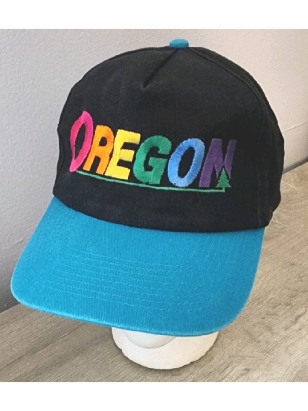 Vintage Oregon Rainbow Hat Embroidered Adjustable Color Block Spellout Snapback